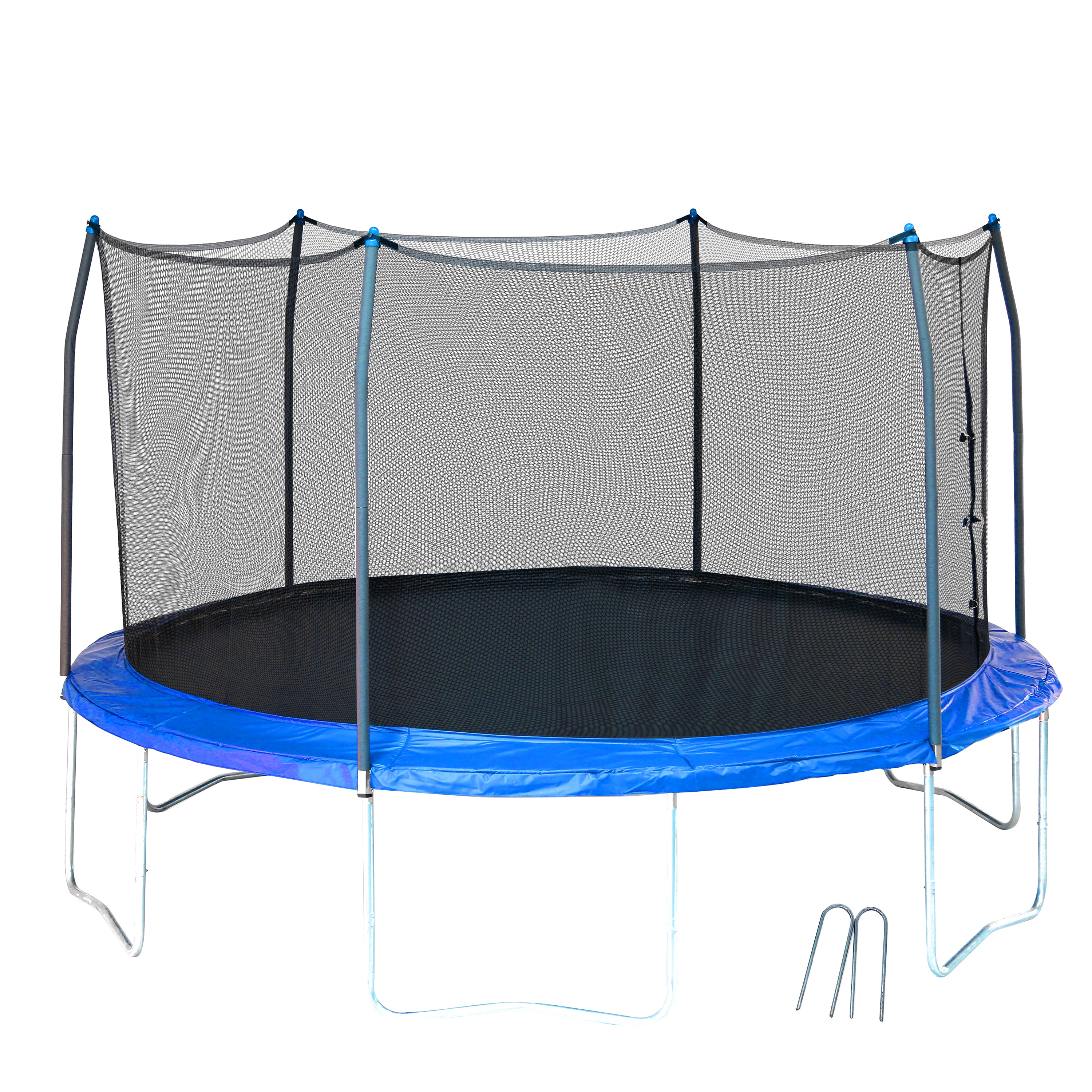 14' Round Trampoline with Enclosure and Wind Stakes - Bright Blue