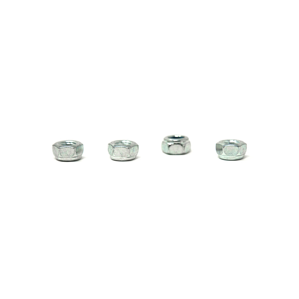 Four silver M8 lock nuts.