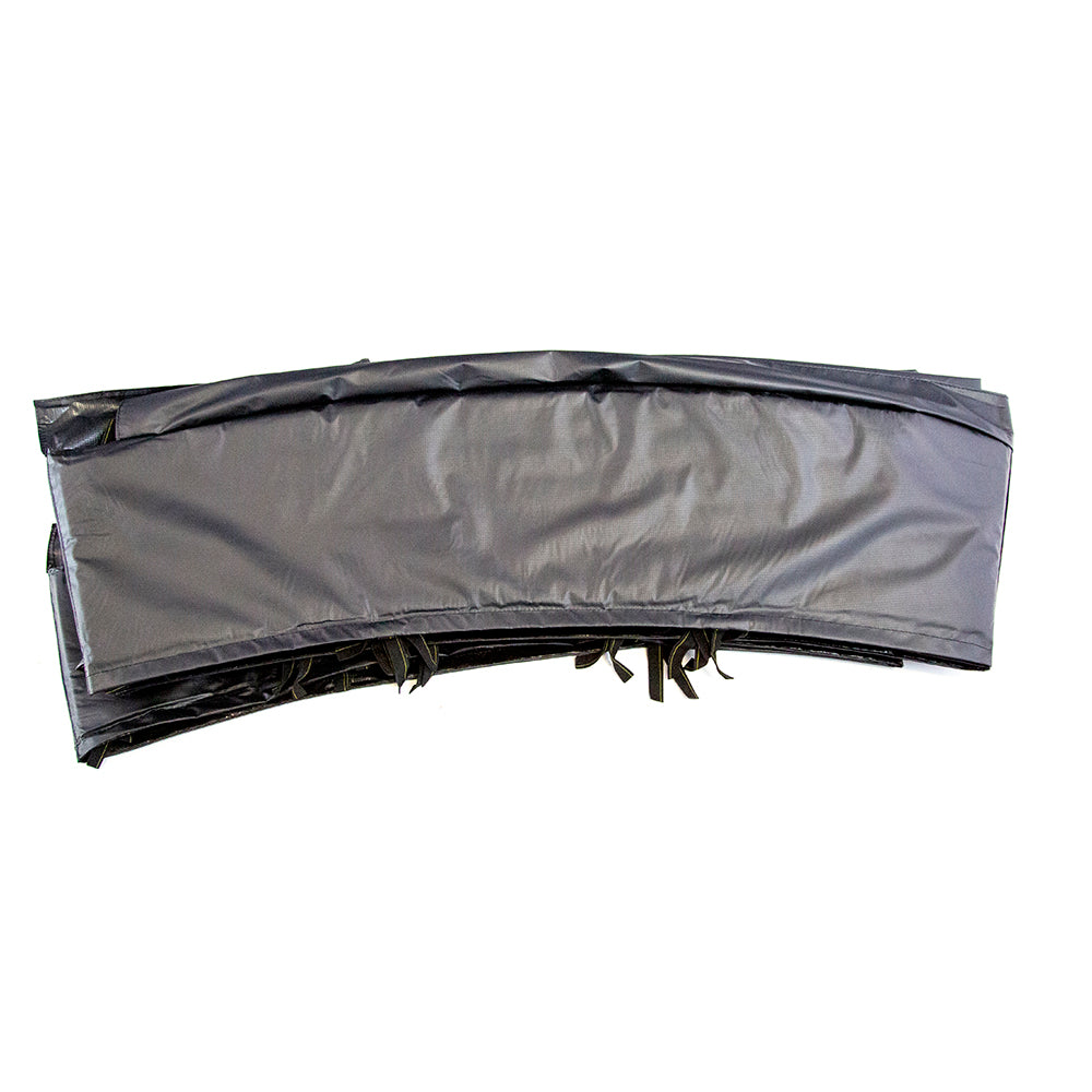 Shiny black spring pad made from polyvinyl chloride.