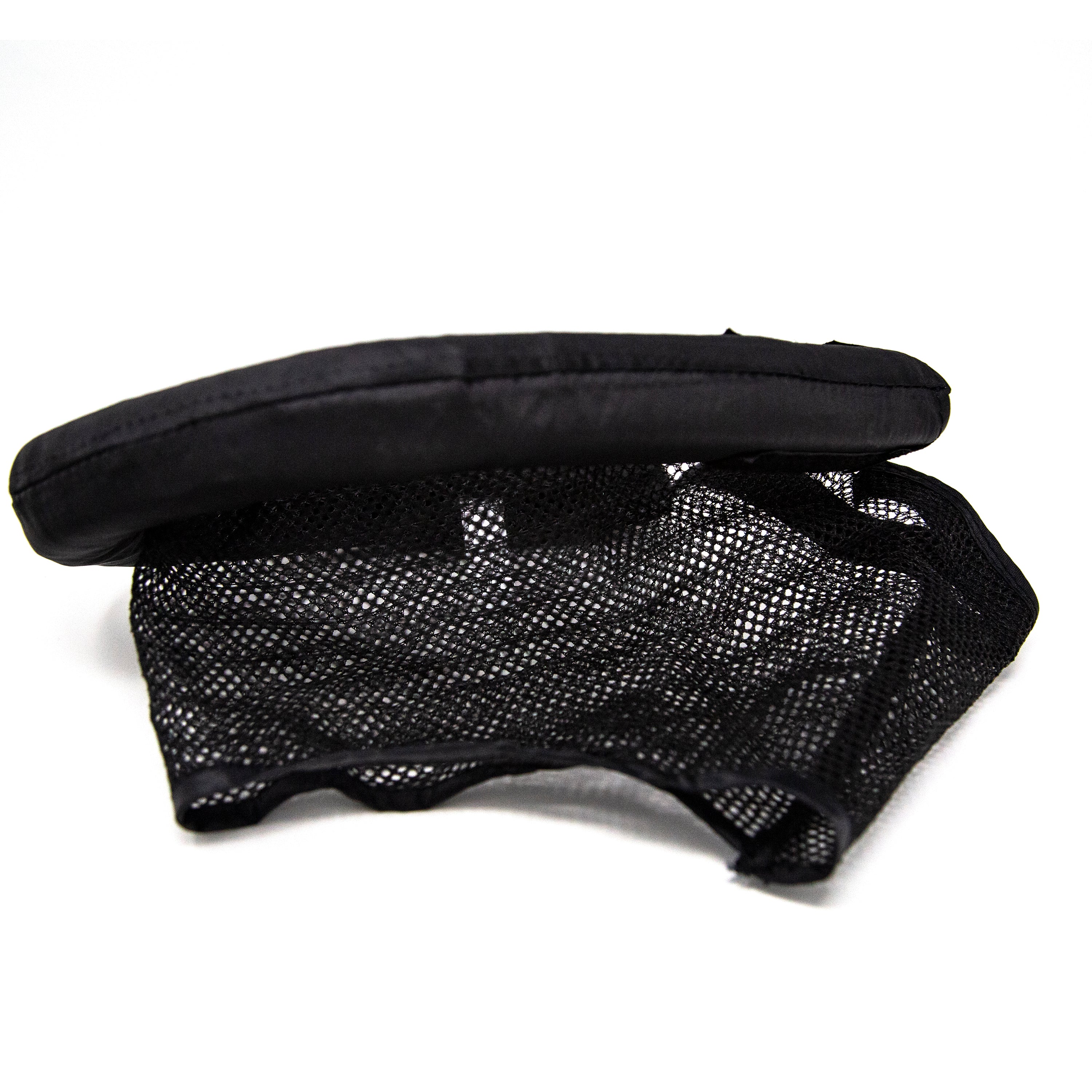 Black rim and net folded in a pile.