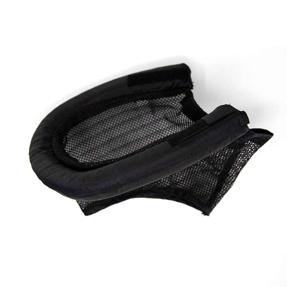 Black basketball rim has Velcro strips on top of it.