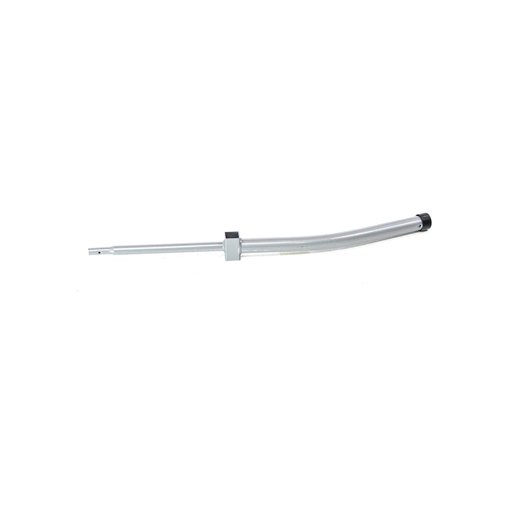 Curved mini trampoline leg made out of powder-coated galvanized steel.