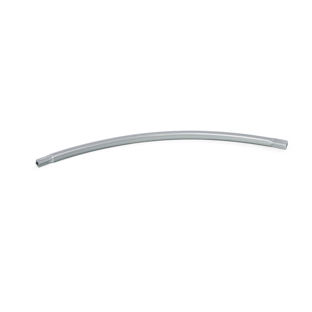 Curved top tube made from powder-coated galvanized steel.