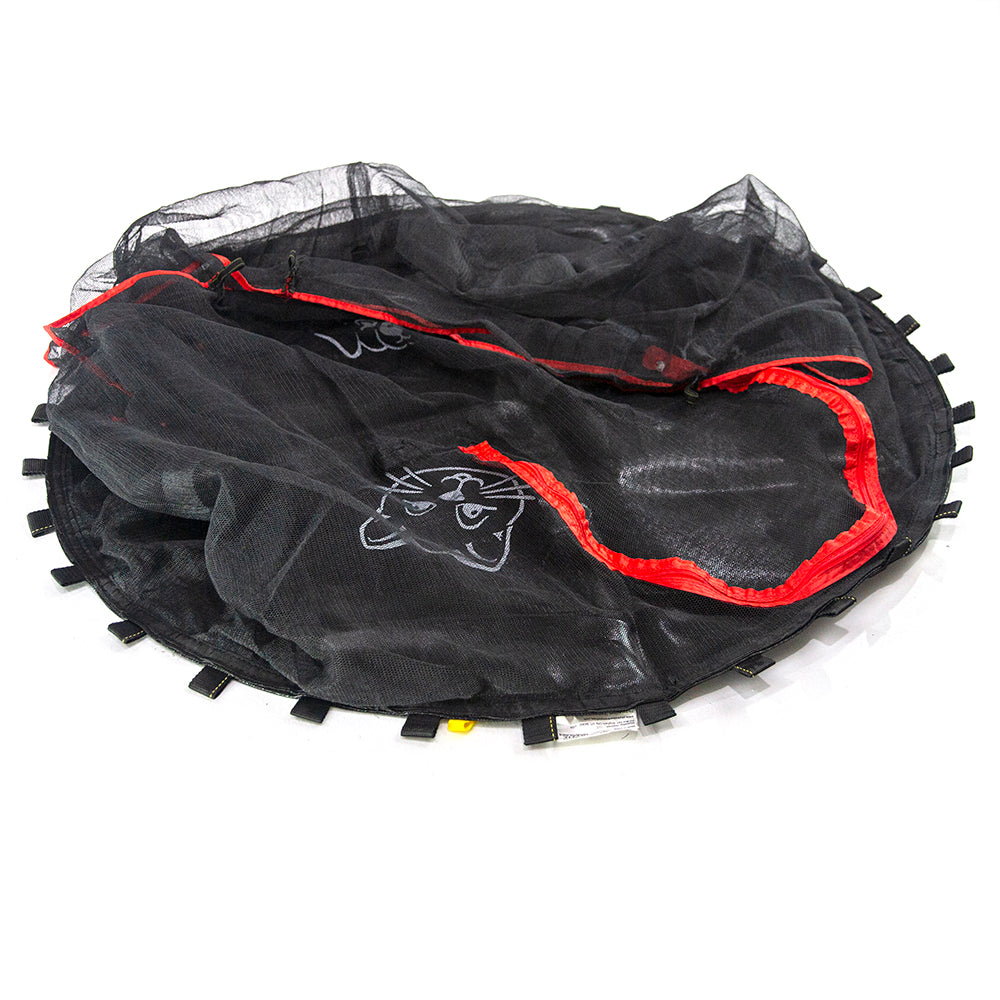 Black, red, and white jump mat fits the 55-inch animal themed mini trampoline.
