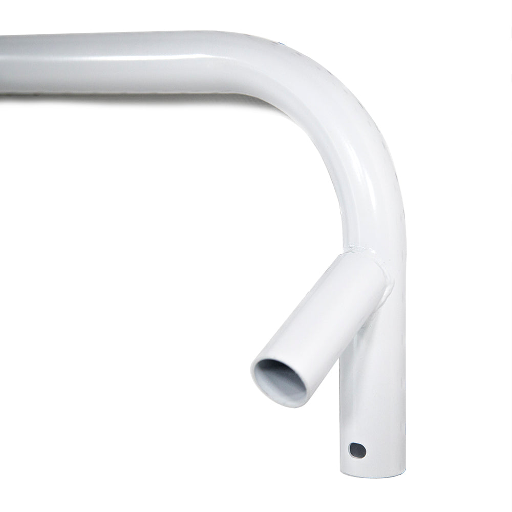 Steel tube is covered with white powder-coat.