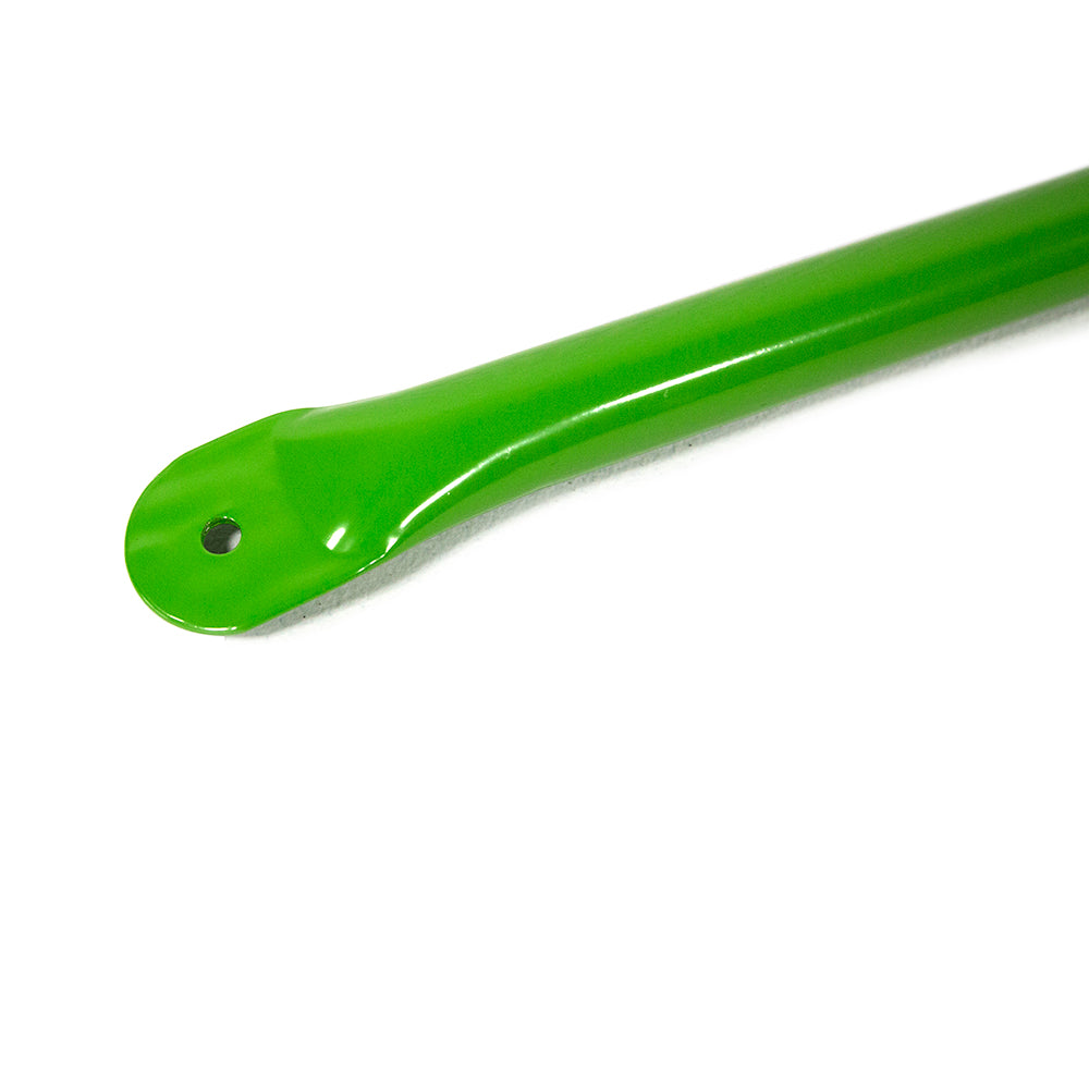 Powder-coated steel tube has one flattened end for connection.