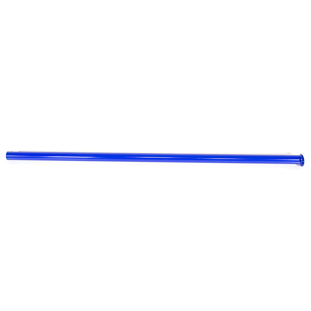 The replacement vertical frame tube is made from blue powder-coated steel.