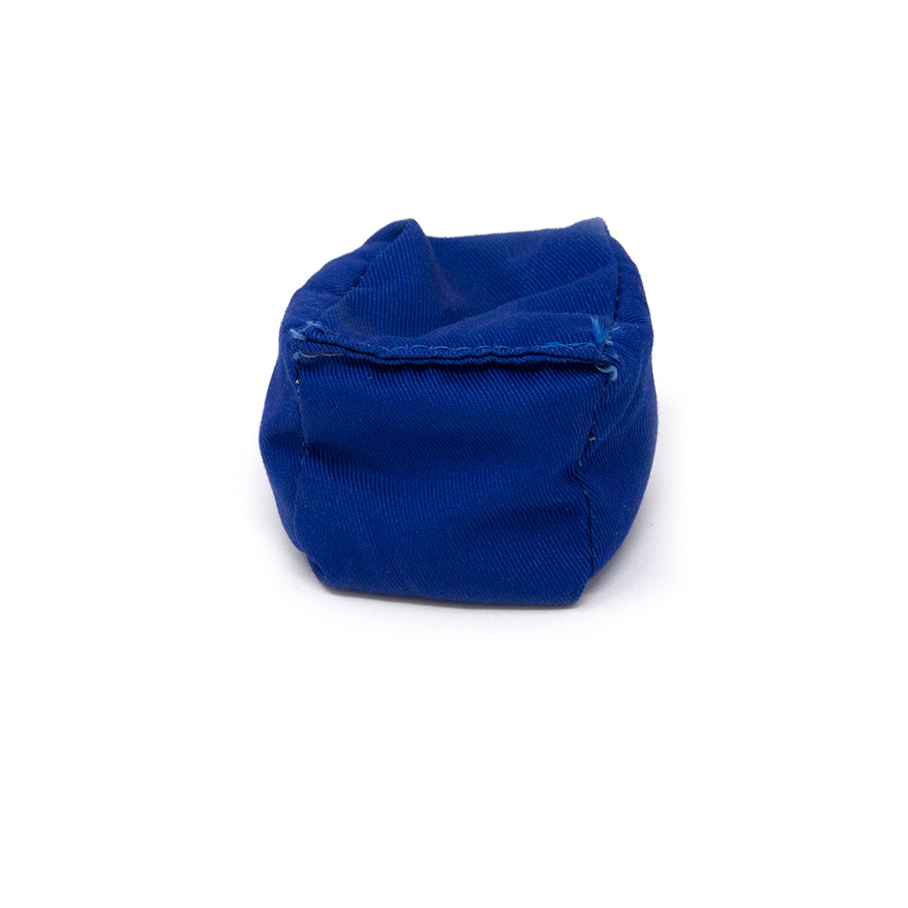 Blue cloth bean bag.