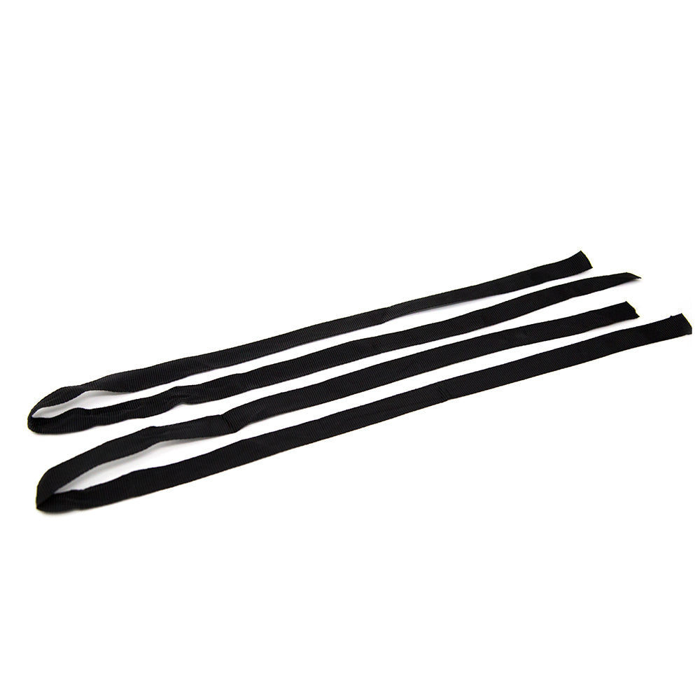 Two black straps for the volleyball net accessory.