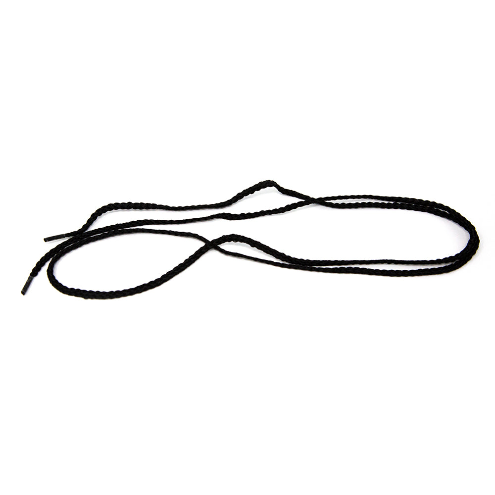 Long black string looped in a circle a couple times.
