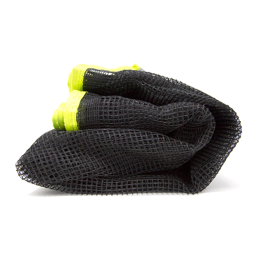 Black volleyball net folded.