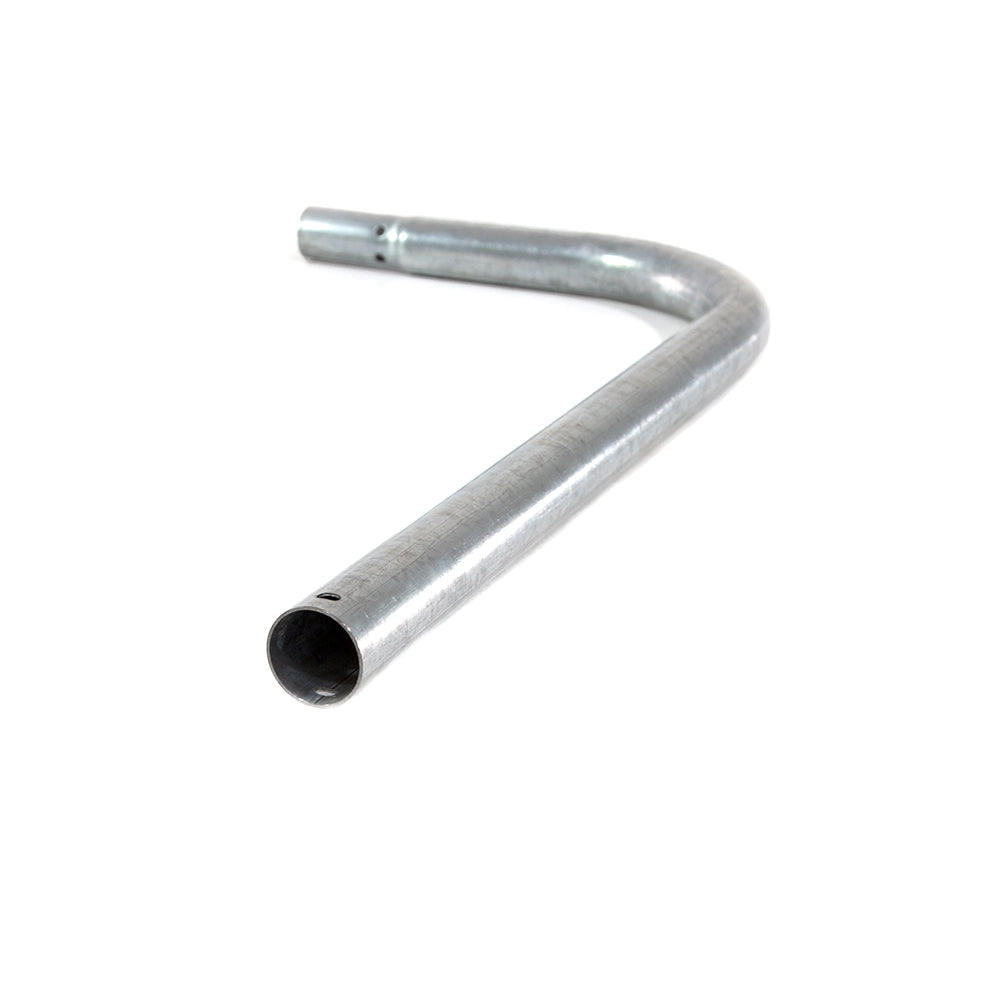 Curved trampoline leg angled so you can see inside the tube.