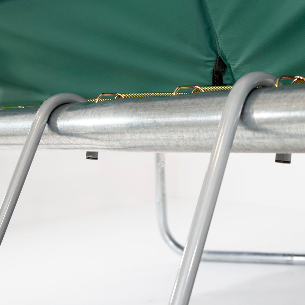 Trampoline ladder curves at the top so it can be hooked over the trampoline frame. 