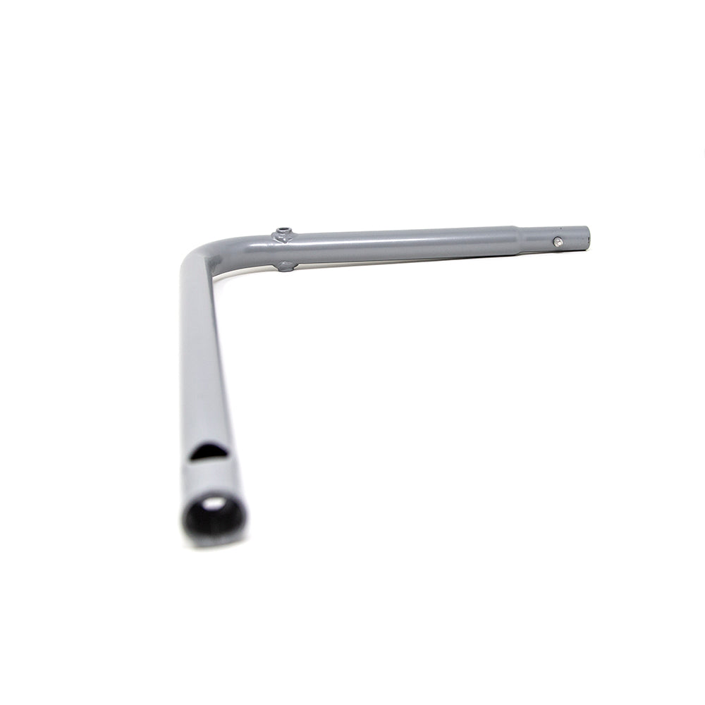 The left lower frame tube has two holes and a push pin to help secure it to the rest of the frame.