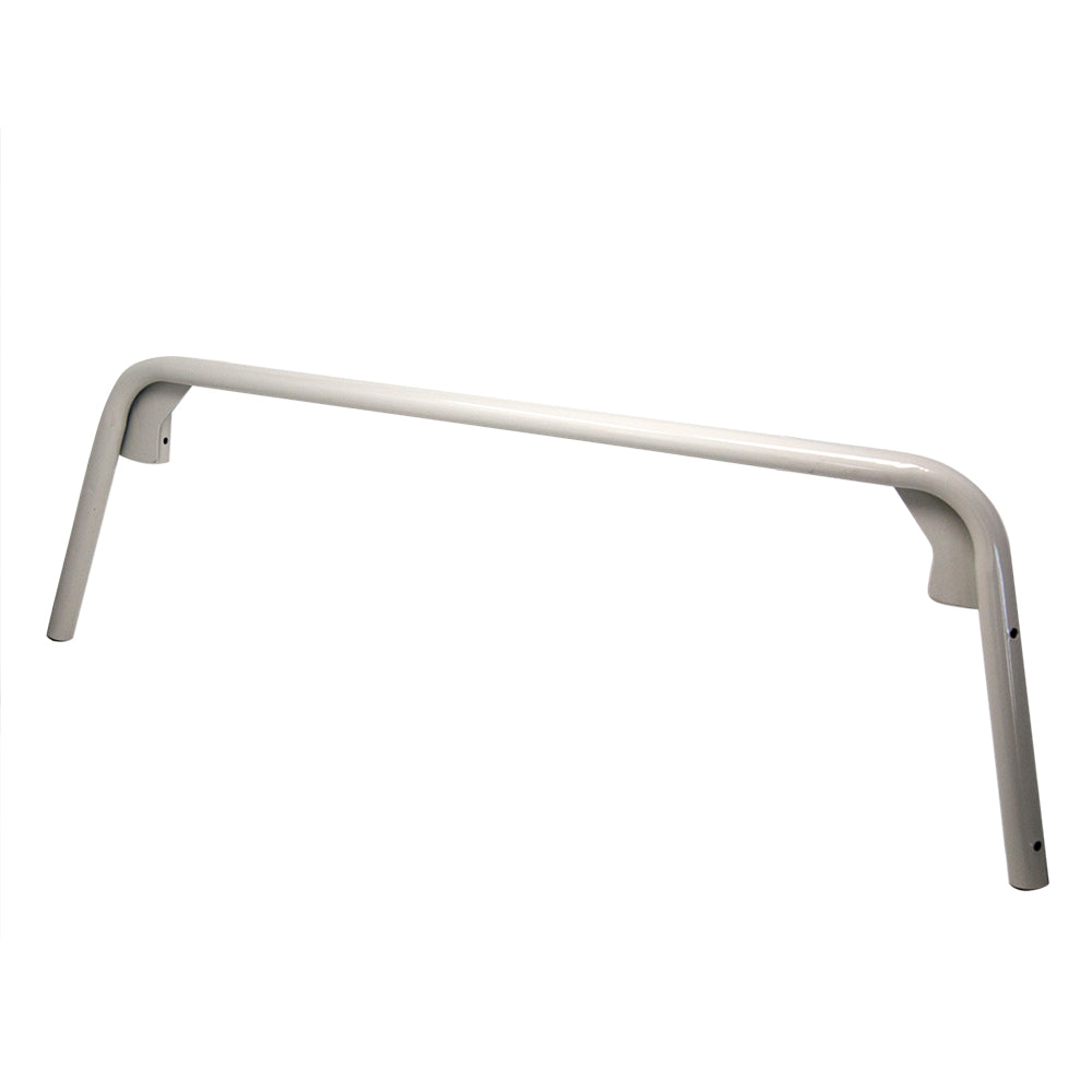 White frame leg has welded sockets to hold the handlebar.