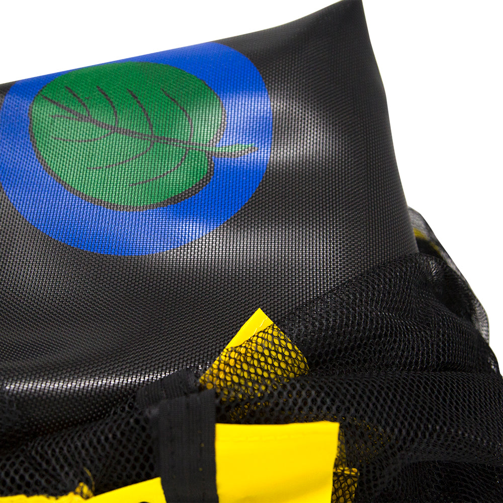 Close-up view of the lily pad design on the black jump mat.