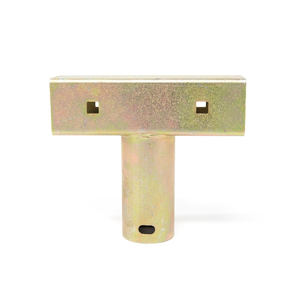 The T-joint has two square holes on each side of it.