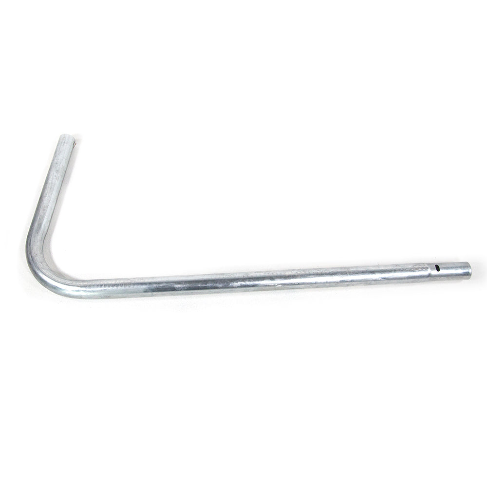 The J-shaped leg extension is made from galvanized steel.