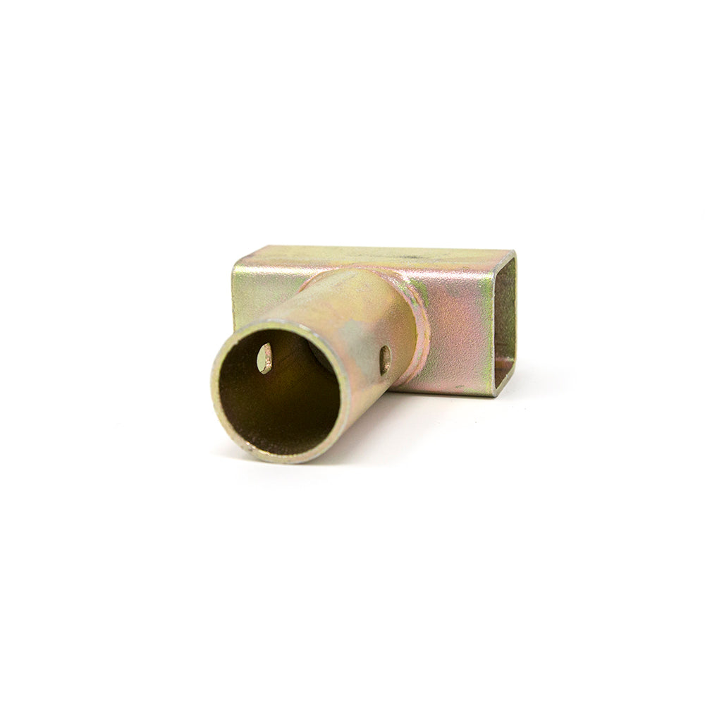 Trampoline T-joint lying on its side so the inside can be seen.