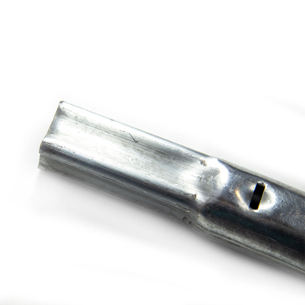 Close-up view of a squared end of the main frame top tube.