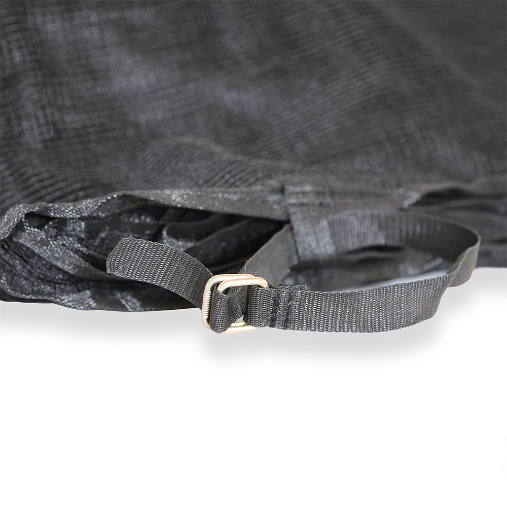 The enclosure net includes straps with D-rings.