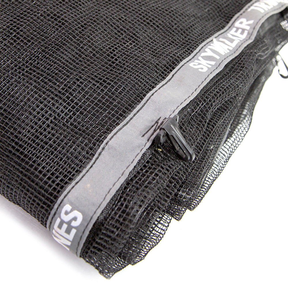Close-up view of the zipper clip and Skywalker Trampolines logo.