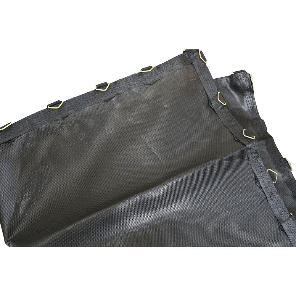 The square, polypropylene jump mat is UV-protected and woven to prevent slipping.