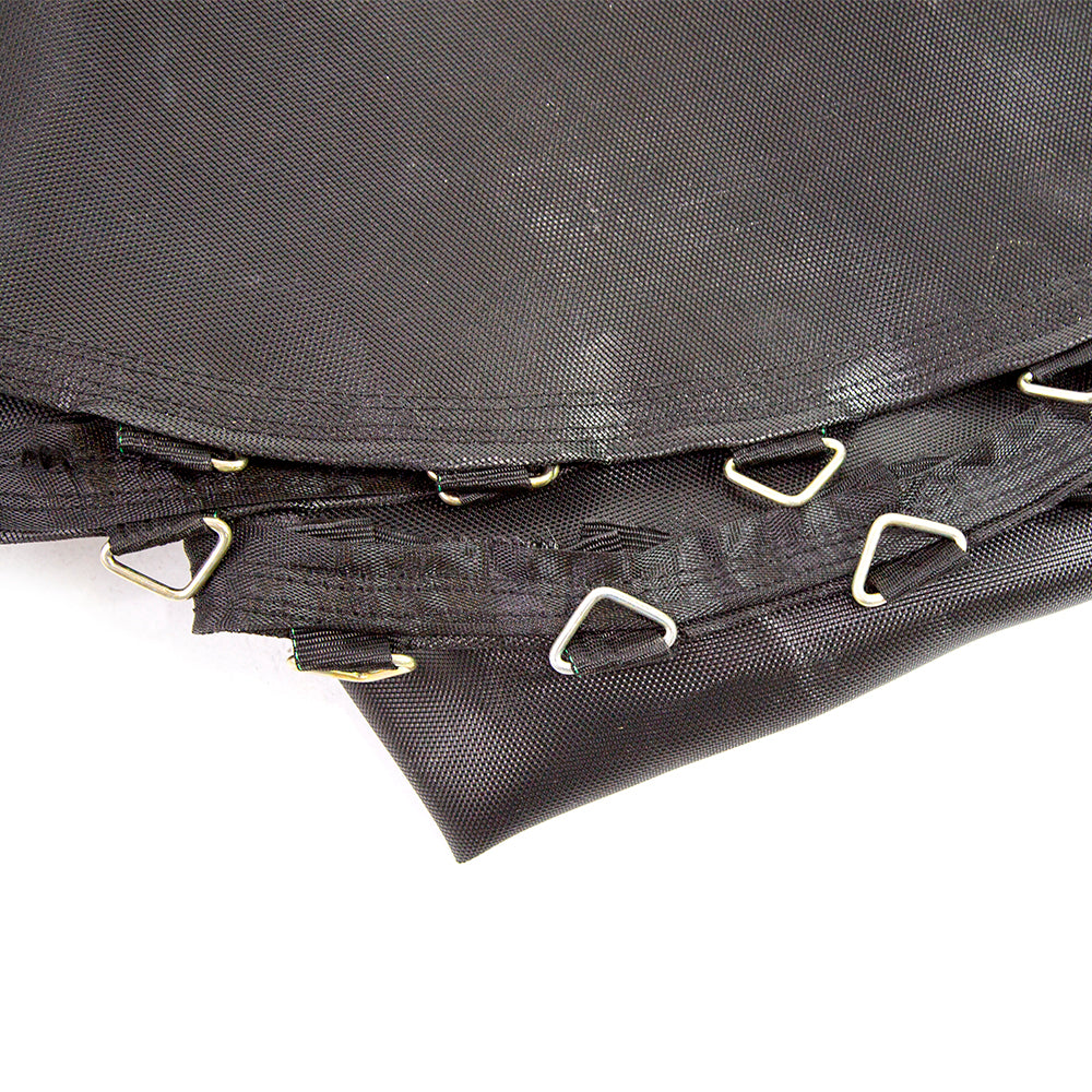 The jump mat's V-rings are reinforced with 4 rows of stitching.