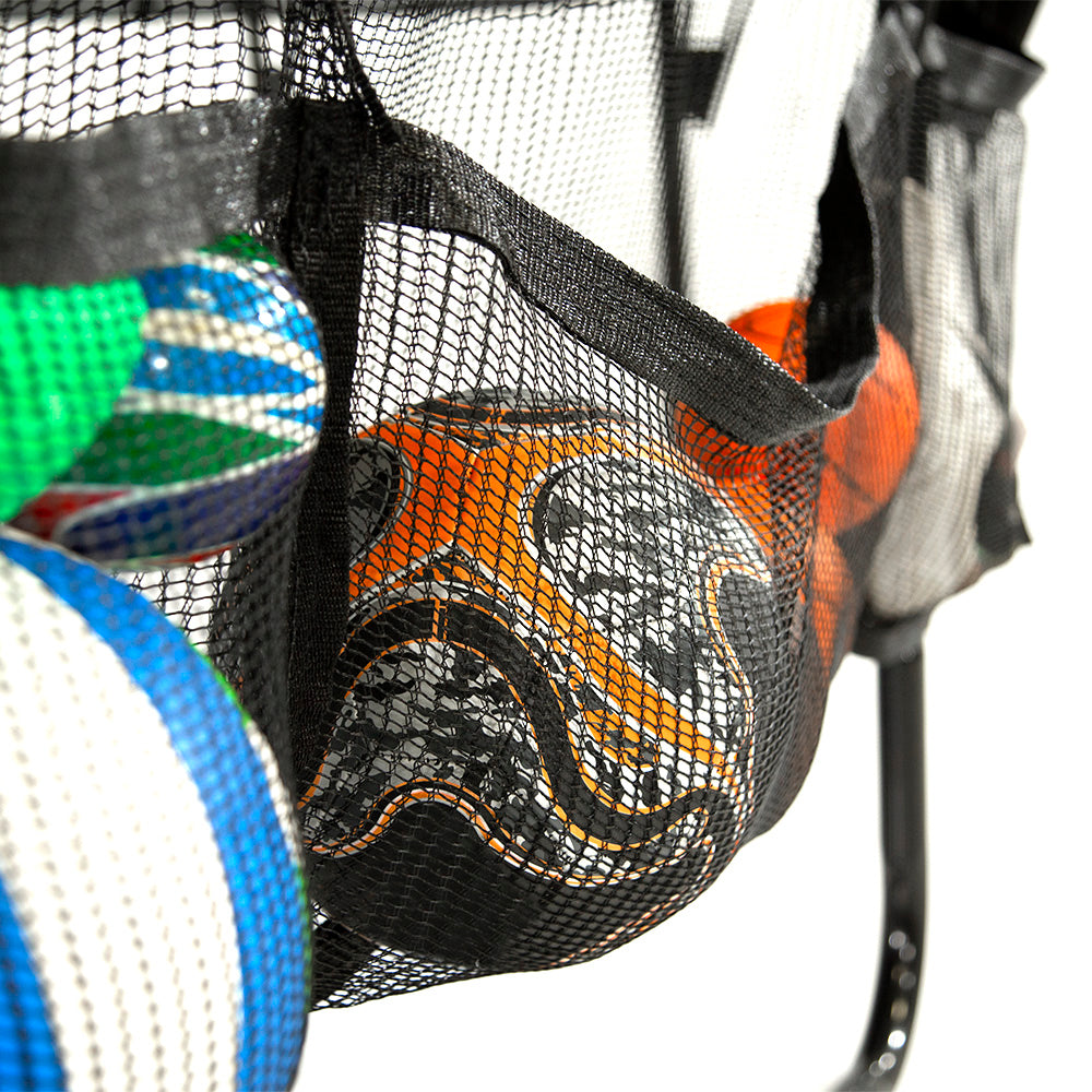 Close-up view of the large center pocket holding balls.
