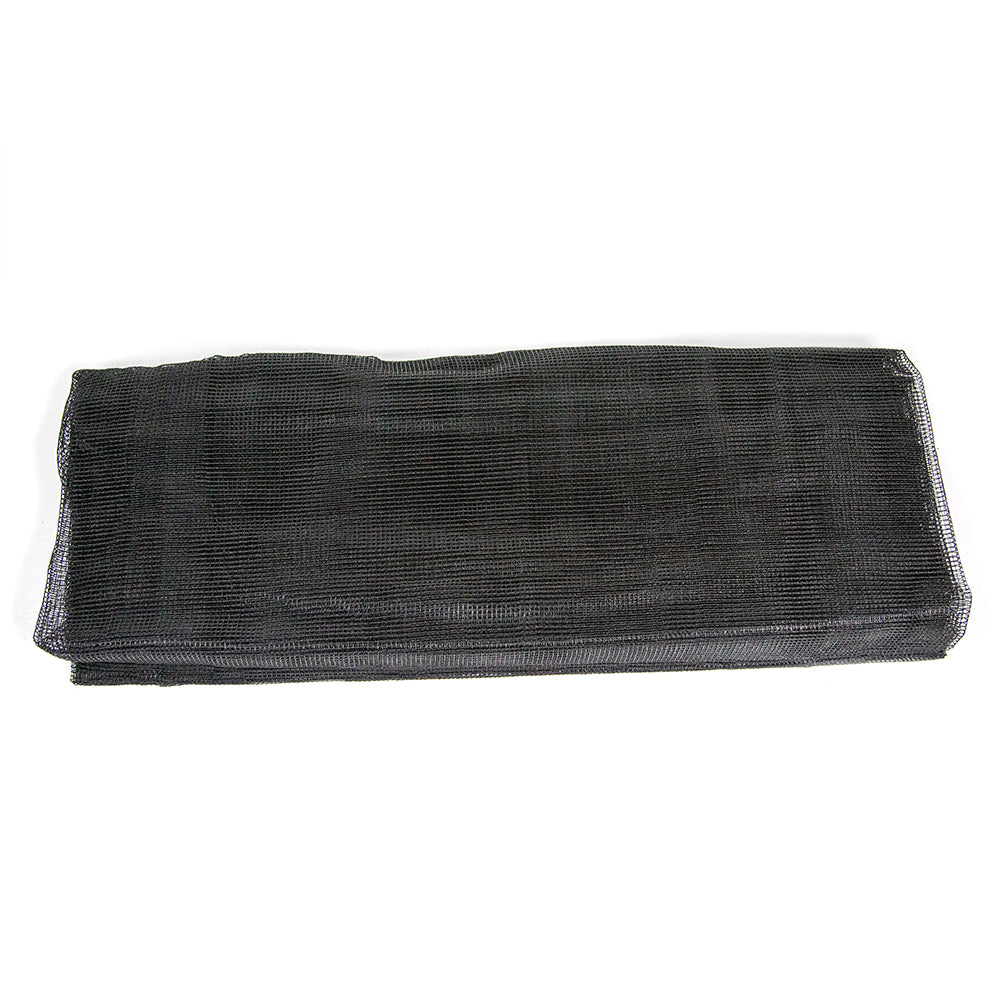 13-foot round trampoline enclosure net folded together in a pile.