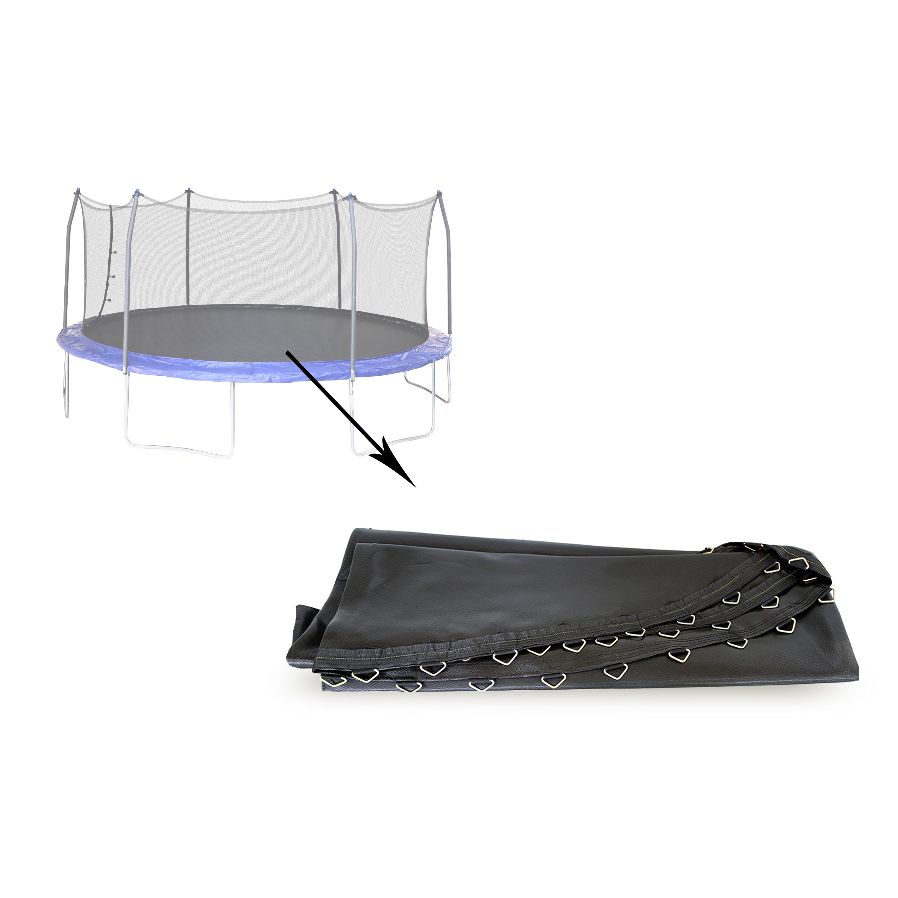 Graphic showing where the jump mat belongs on the trampoline.