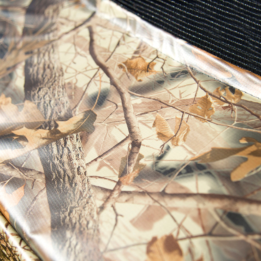 Weather-resistant PVC spring pad in camouflage.