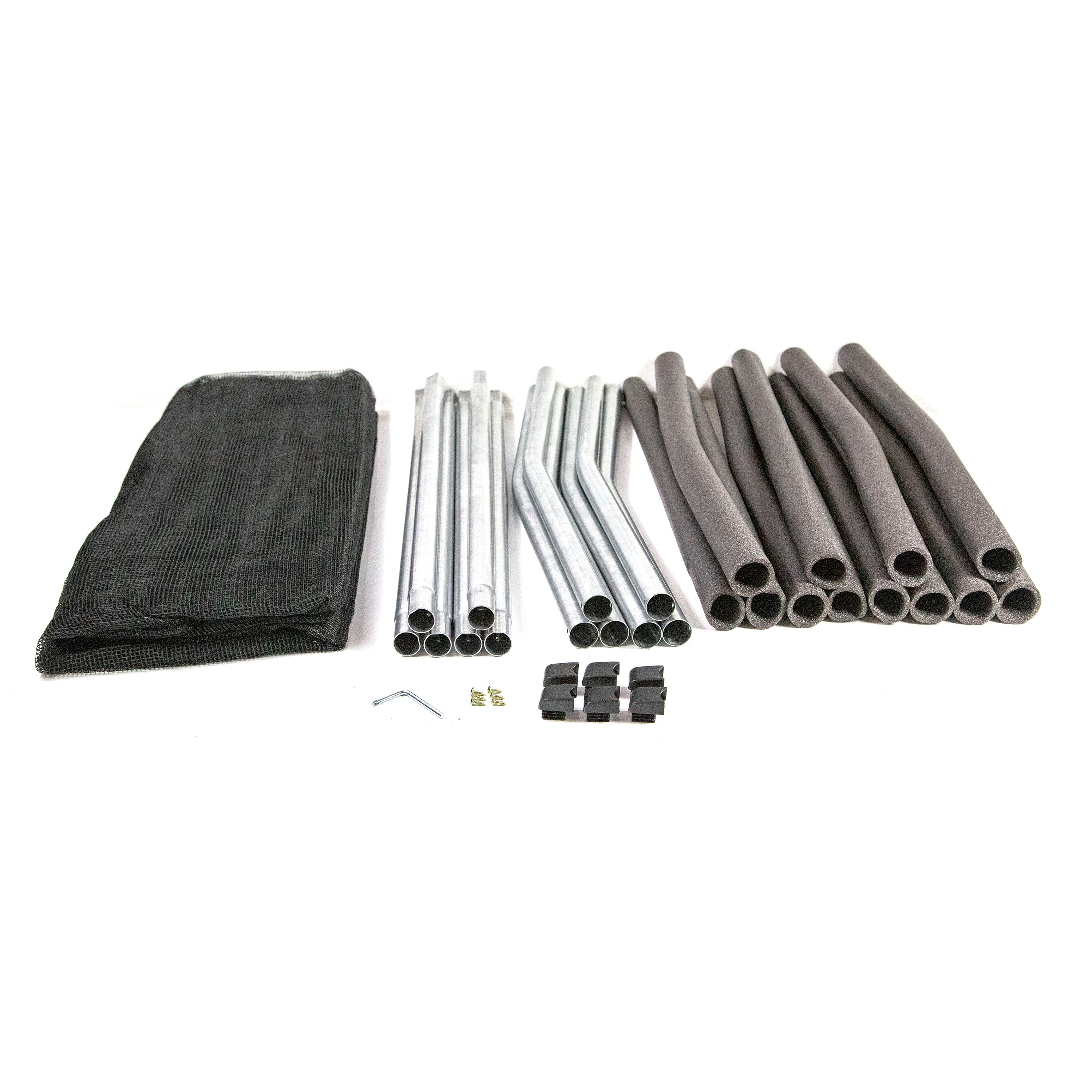 Trampoline enclosure kit designed for 12-foot round trampolines.