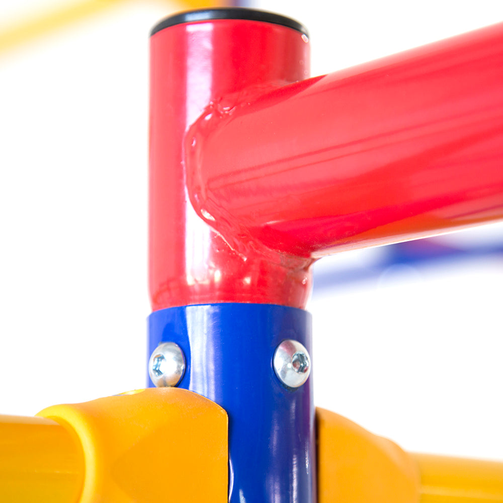 Close-up view showcases the playset's heavy duty 16-gauge steel construction.