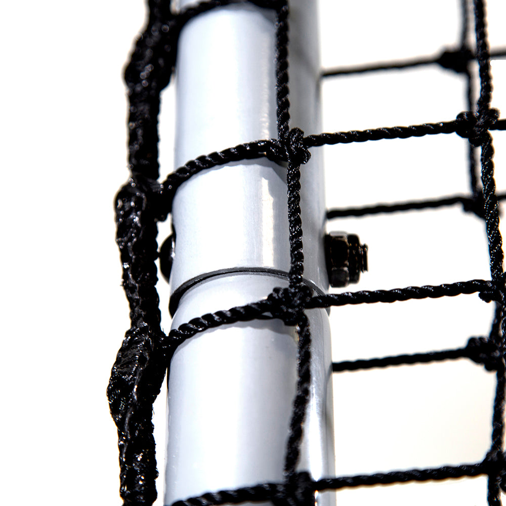 The UV-treated net slides over the steel frame.