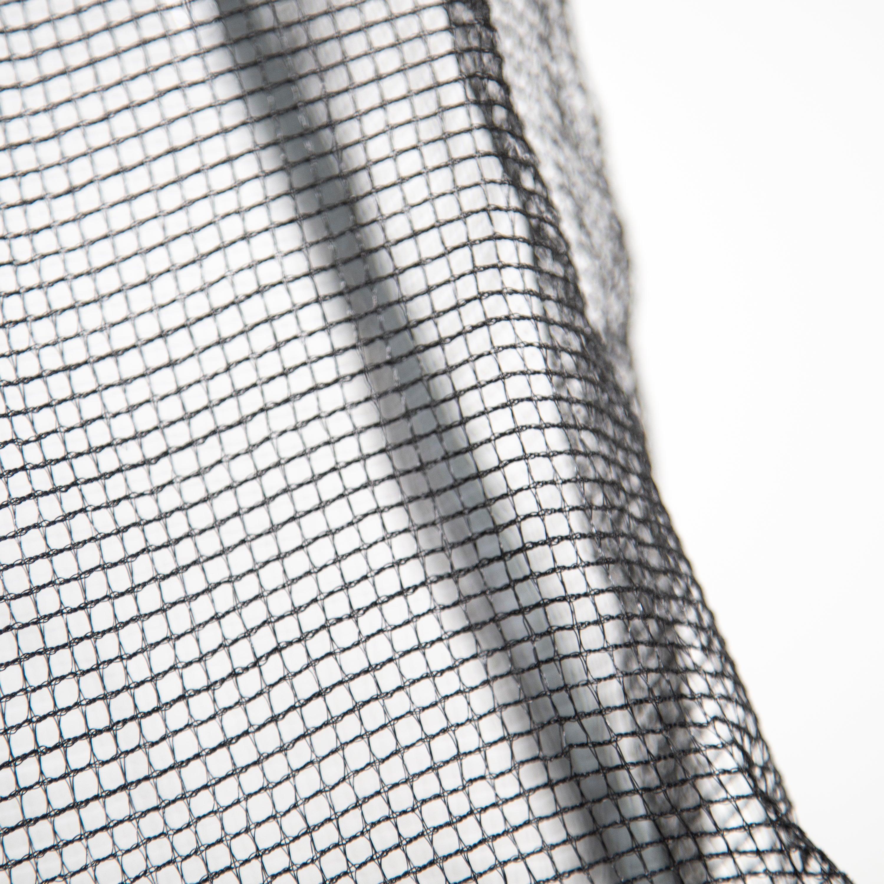 Close-up view of the black, UV-treated polyethylene netting.
