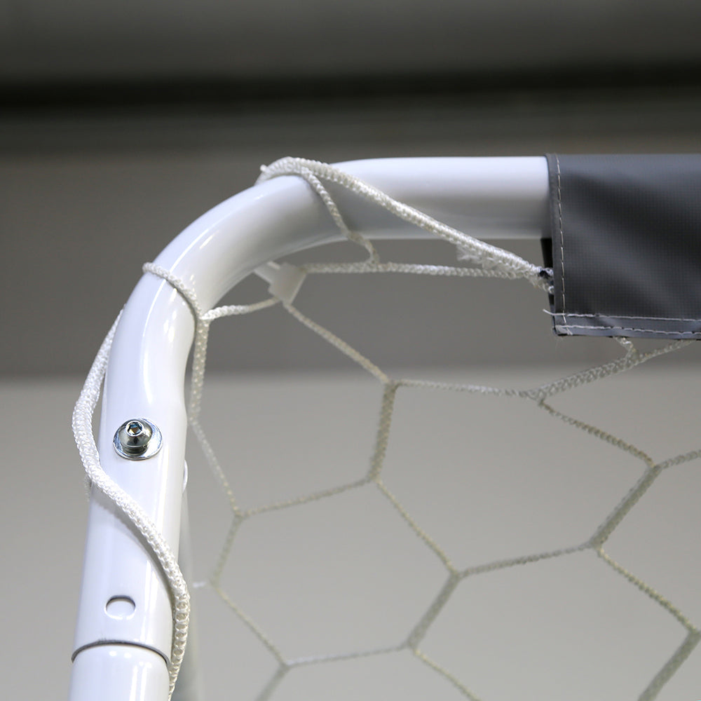 The soccer goal comes with plastic net clips that easily attach to the frame to secure the net into place. 