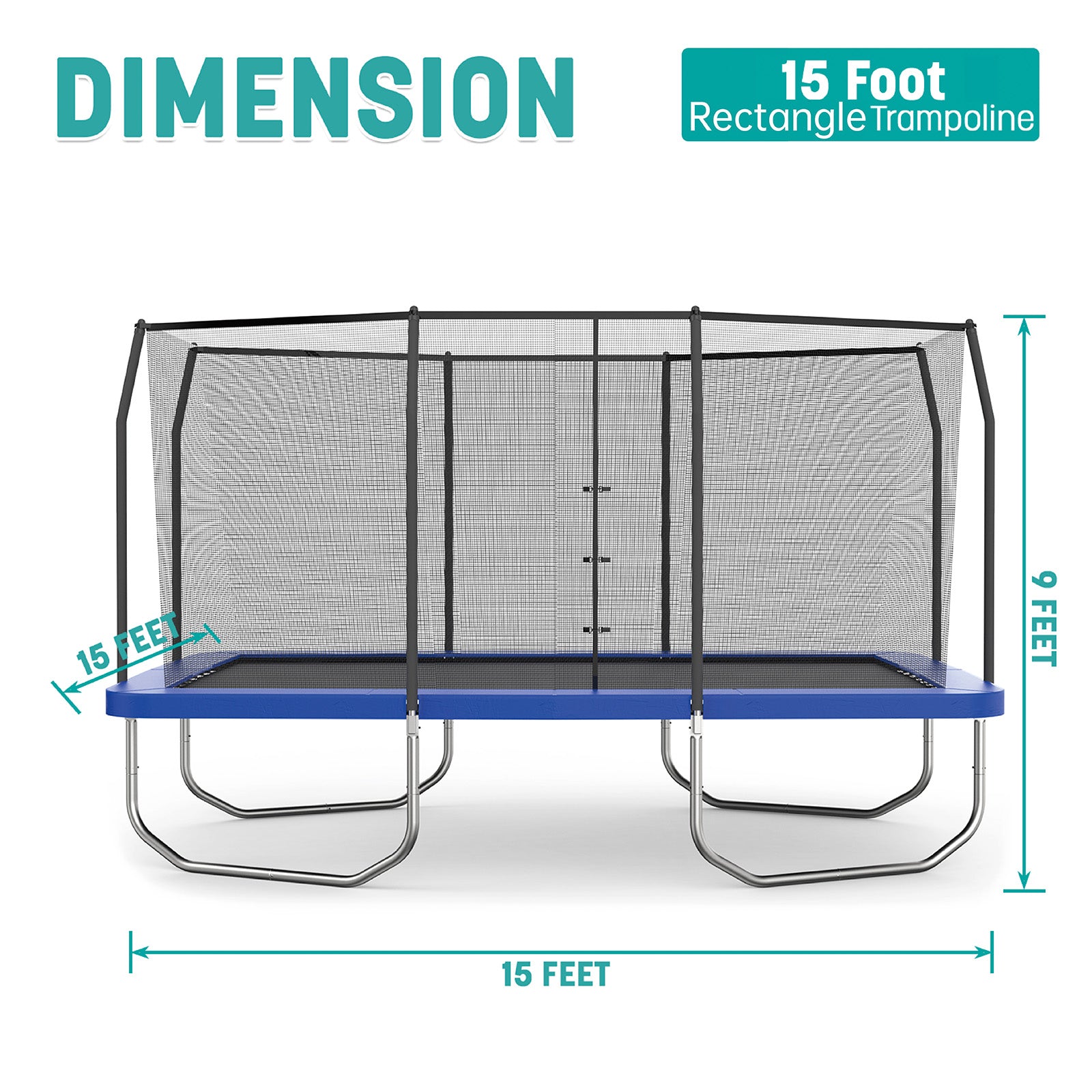 15' x 9' Rectangle Trampoline - Blue