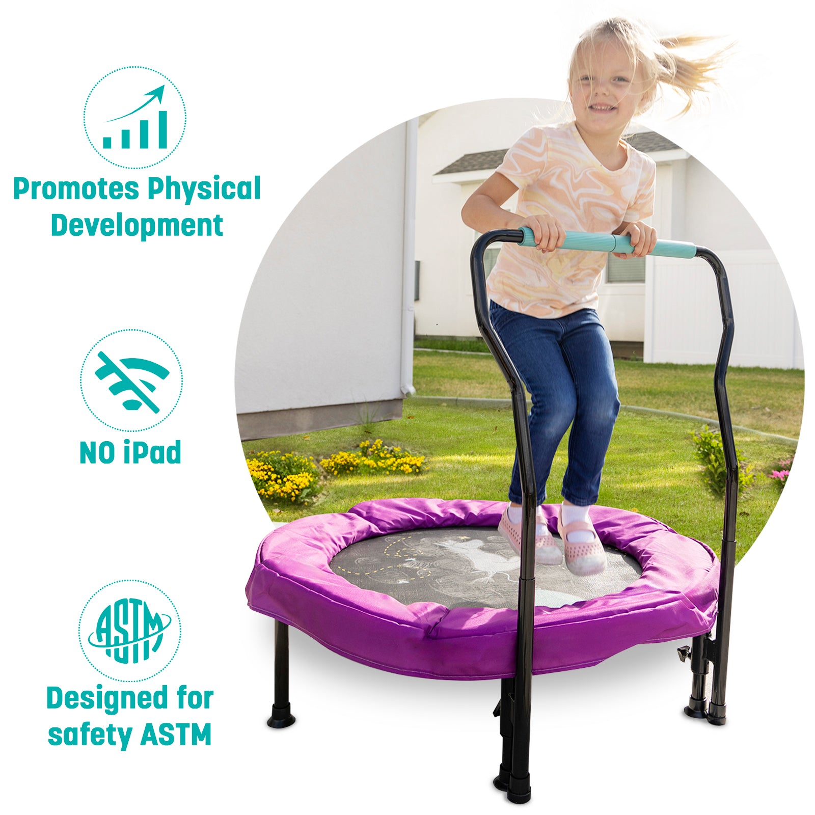 38 Kids Mini Trampoline Opvouwbare Fitness Body Oefening Trampoline met Schuim Handvat Veiligheid Gewatteerde (type04 38 Kids Mini Trampoline Opvouwbare Fitness Body Oefening Trampoline met Schuim Handvat Veiligheid Gewatteerde (type04