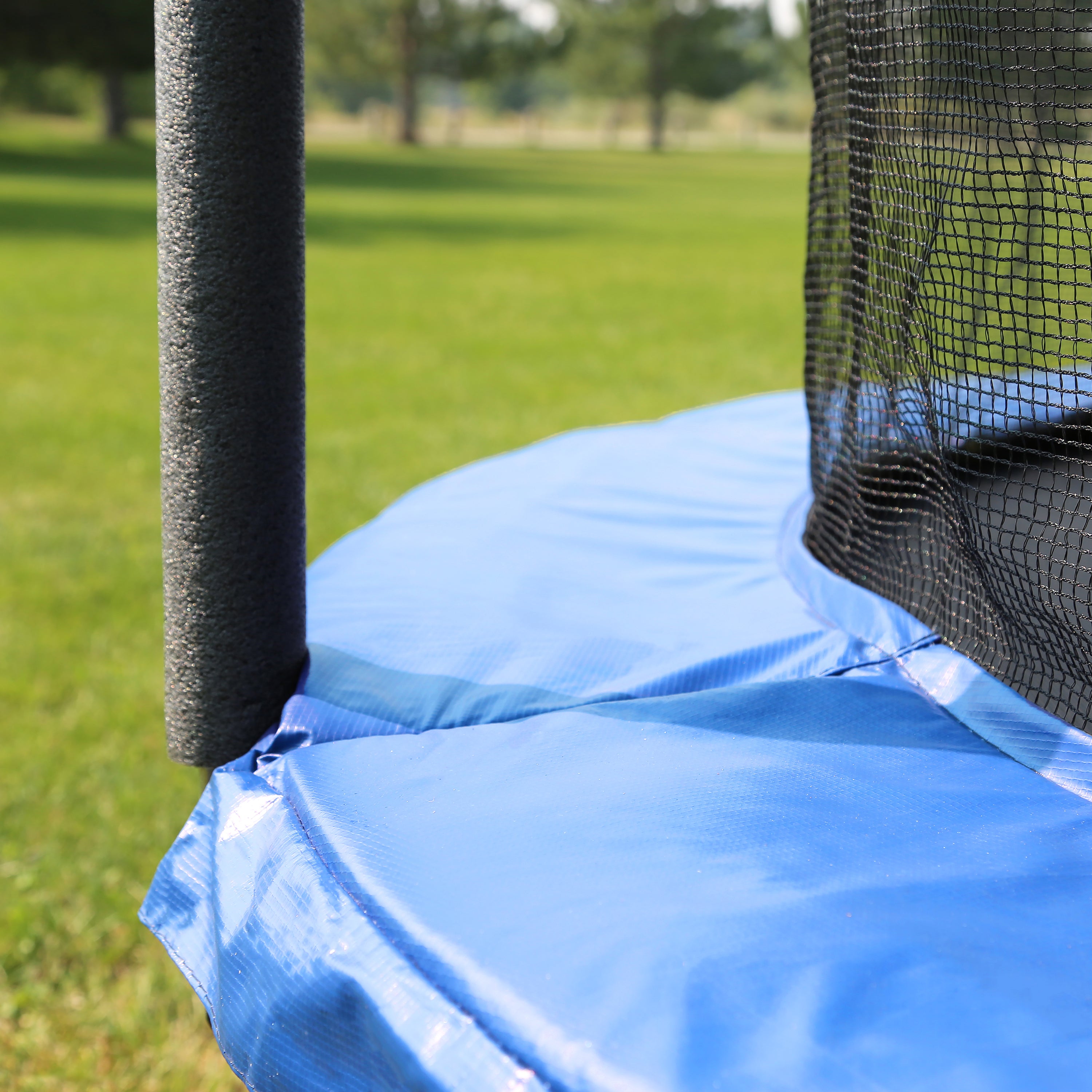 14' Round Trampoline with Enclosure and Wind Stakes - Bright Blue