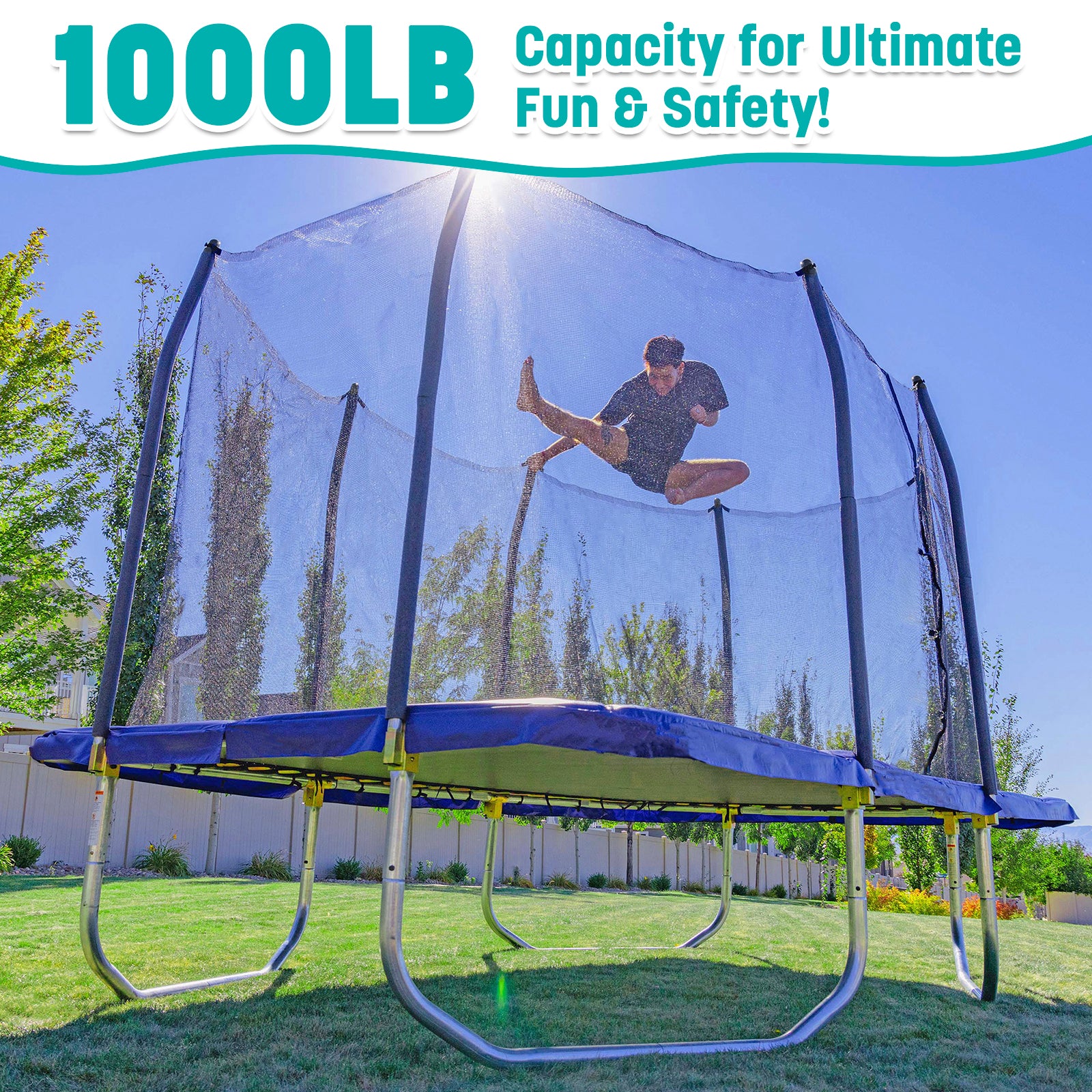 15' x 9' Rectangle Trampoline - Blue