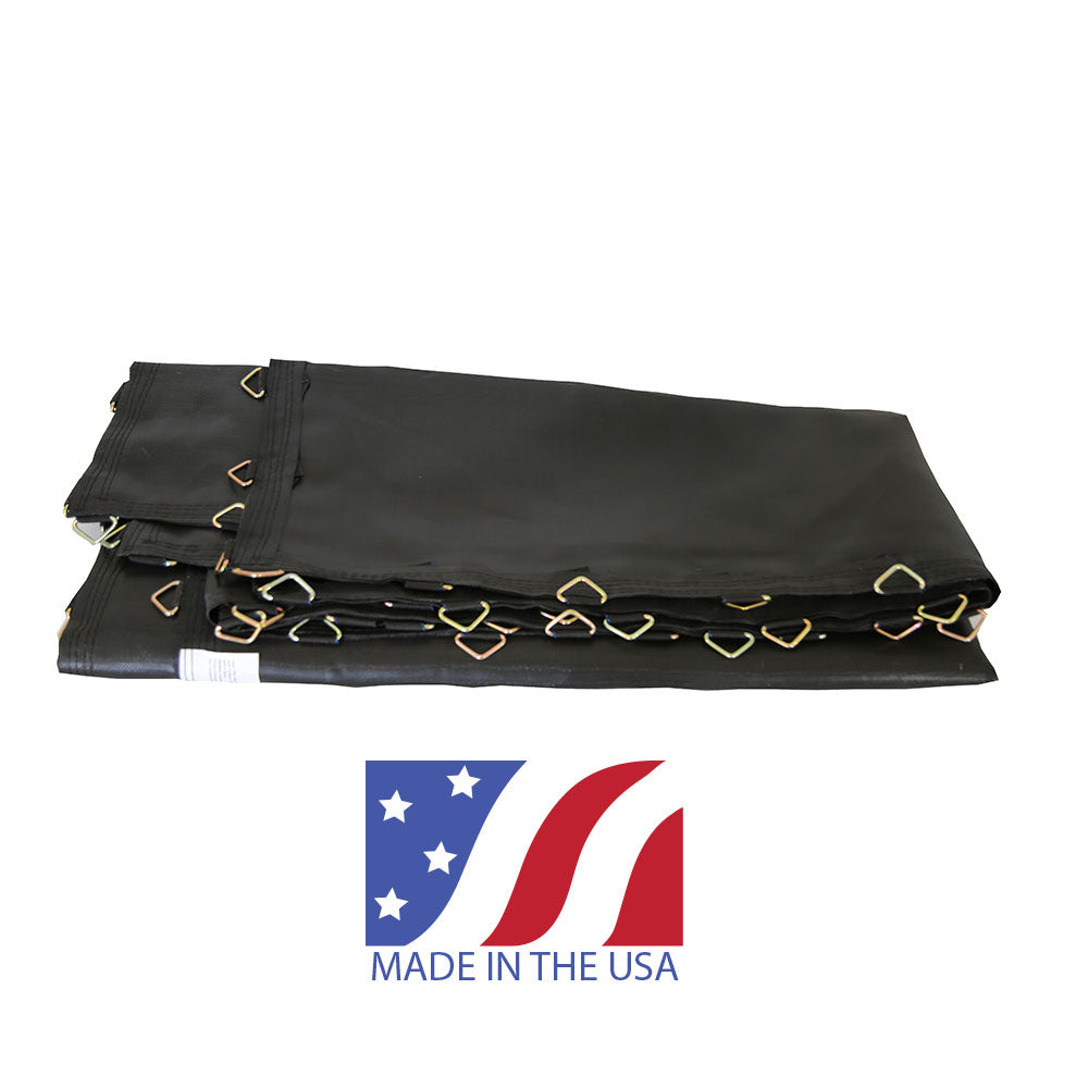The 13-foot square trampoline jump mat is made in the USA.