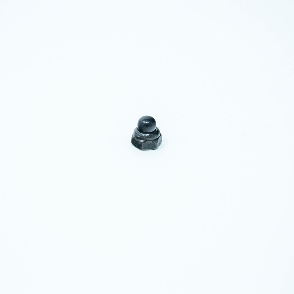 M6 sized cap nut in the color black. 