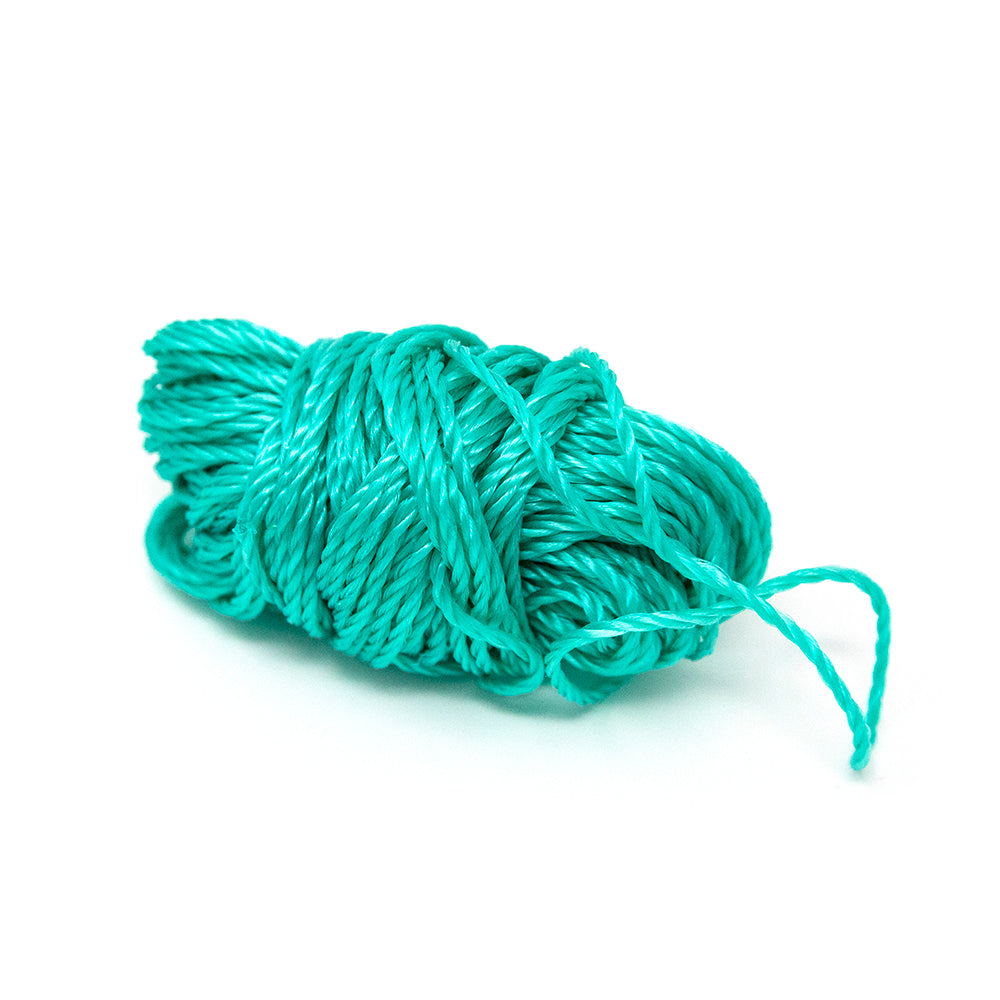 Teal rope helps support the volleyball net. 