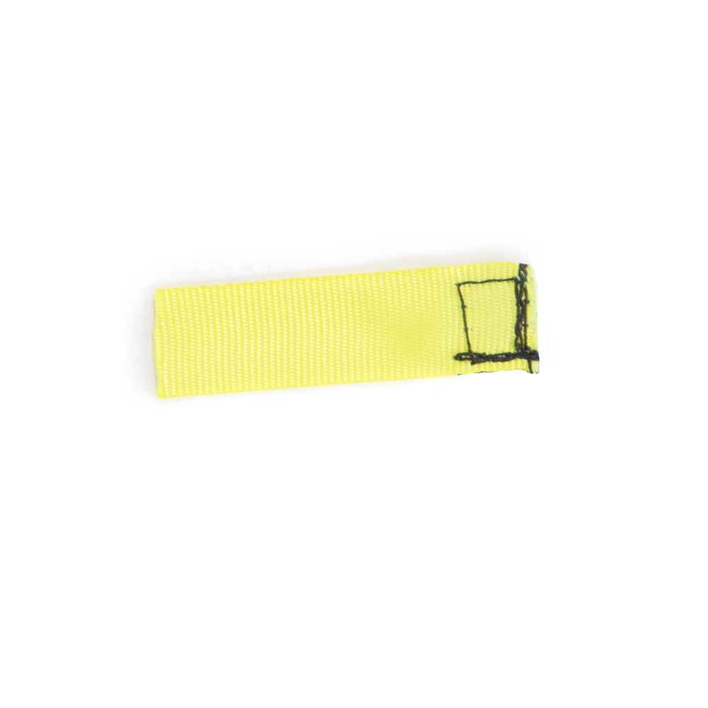 Yellow score tag designed to help keep track of scores during toss games. 