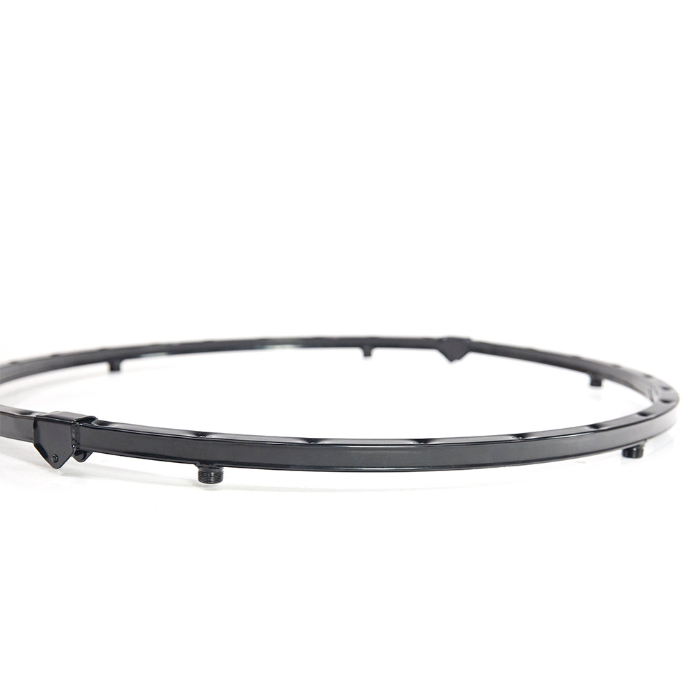 36-inch black trampoline frame laying flat on the ground.
