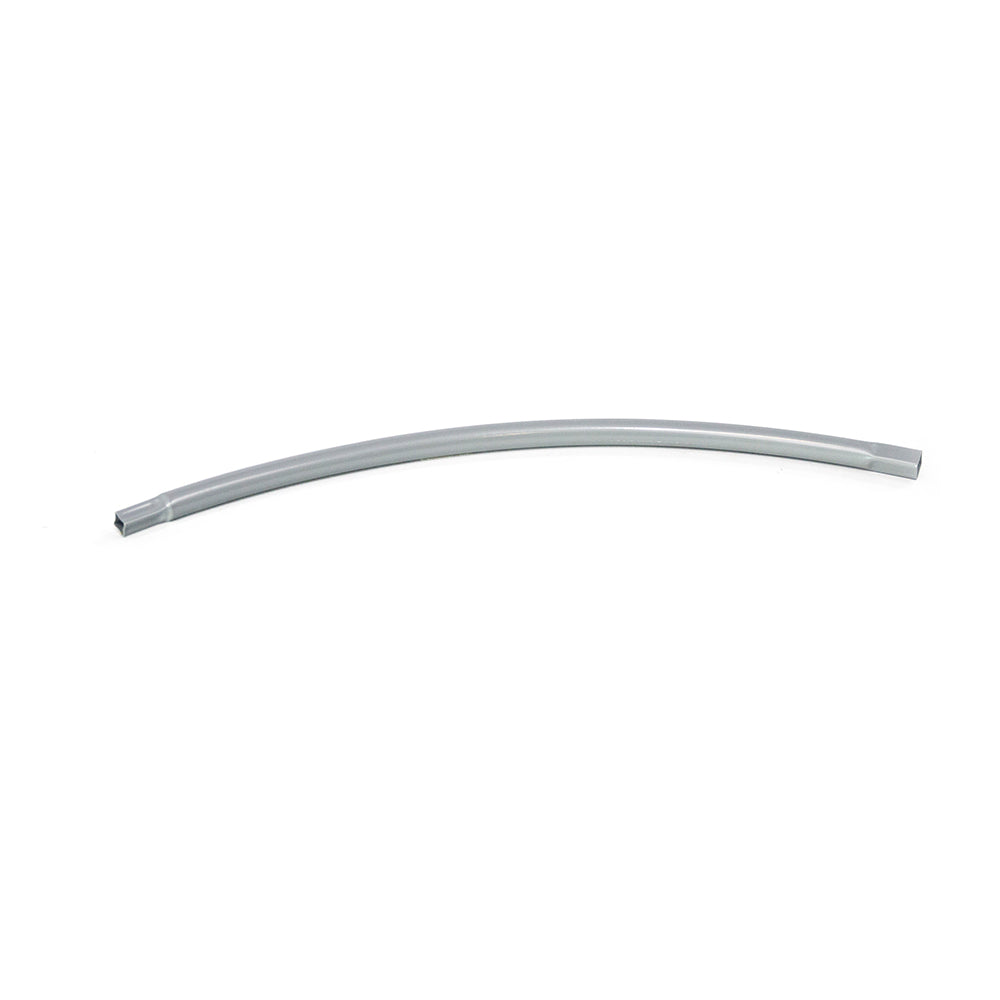Curved top tube made from powder-coated galvanized steel. 