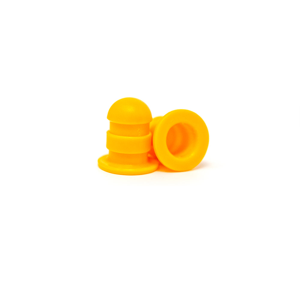 Small yellow pole caps for mini trampoline. 
