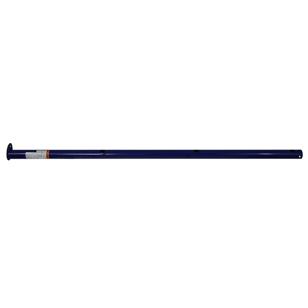 Blue corner upright pole with flat base at the end of it. 