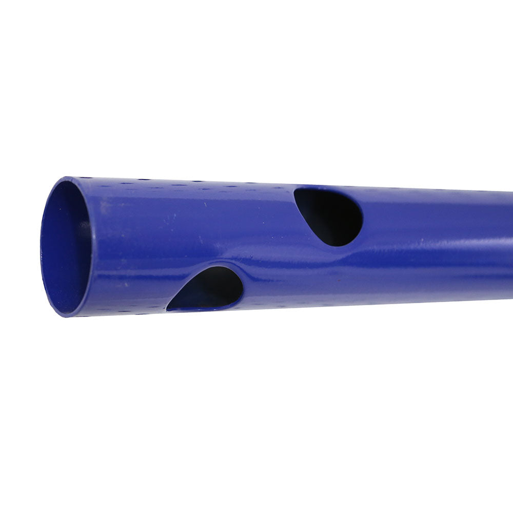 Top upright pole made from blue powder-coated steel. 